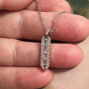 💋Silver Chanel set CZ Diamond Bar drop necklace